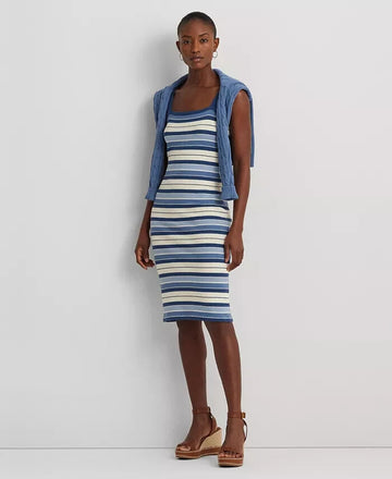 Lauren Ralph Lauren Womens Striped Tank Dress Size L Blue MSRP $165