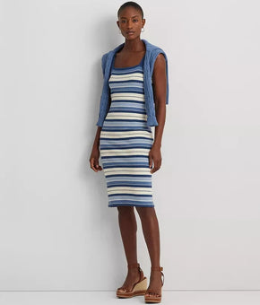 Lauren Ralph Lauren Womens Striped Tank Dress Size XXL Blue MSRP $165