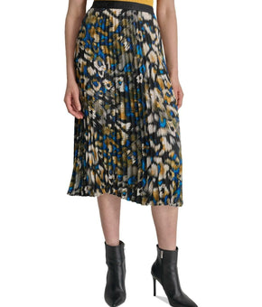 DKNY Womens Logo Waistband Pleated Satin Midi Skirt Black Size M MSRP $99