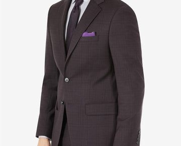 Calvin Klein Men's Slim-Fit Wool Suit Jacket Eggplant Purple Plaid Size 42R $450