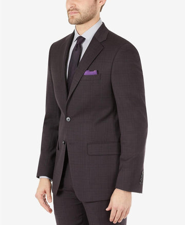 Calvin Klein Men's Slim-Fit Wool Suit Jacket Eggplant Purple Plaid Size 42R $450