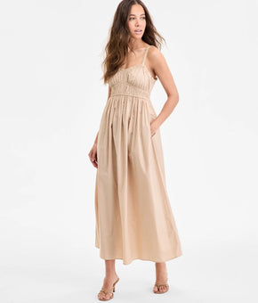 BOSS Orange Women's Cotton Sweetheart-Neck Maxi Dress Beige Size 12 MSRP $248