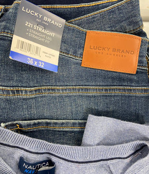 Men's Clothing Assorted Wholesale Lot, NAUTICA, LUCKY BRAND, PUMA, NICK GRAHAM, BASS HYBRID, INC and more, 14 items, Shelf Pulls, MSRP $1,131