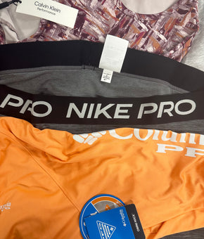 Women's Clothing Activewear Wholesale Lot, CALVIN KLEIN, COLUMBIA, NIKE, AMERICAN APPAREL and more, 11 items, Shelf Pulls, MSRP $432