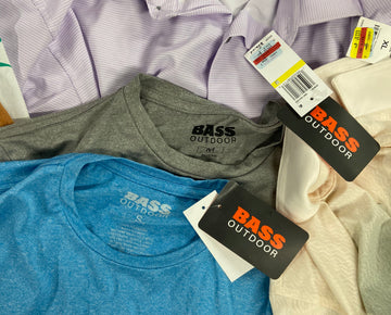 Men's Clothing T-shirts and others Wholesale Lot, PGA TOUR, BASS HYBRID, CHAMPION, CLUB ROOM, AND NOW THIS and more, 14 items, Shelf Pulls, MSRP $642