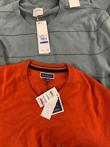 Men's Clothing Sweaters, Button-down Shirts & Others Wholesale Lot, CALVIN KLEIN, PENDLETON, CALABRUM, CLUB ROOM, and more, 15 items, Shelf Pulls, MSRP $859