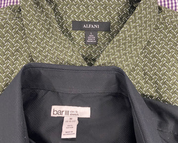 Men's Clothing Button Down Shirts & Other Tops Wholesale Lot, SUN + STONE, NICK GRAHAM, CLUB ROOM, BAR III and more, 7 items, Shelf Pulls, MSRP $420