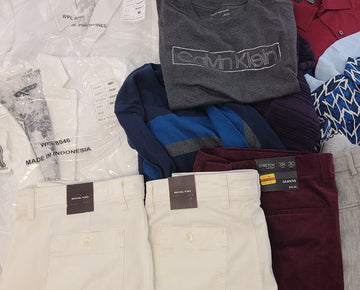 Men's Clothing Wholesale Lot MICHAEL KORS, CALVIN KLEIN, Adidas, Tasso Elba, Alfani, BAR III and more, 25 Units, Shelf Pulls, MSRP $1,903.74