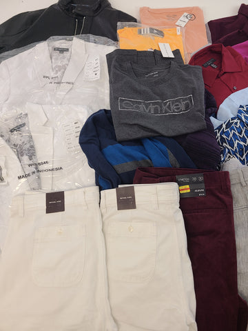 Men's Clothing Wholesale Lot MICHAEL KORS, CALVIN KLEIN, Adidas, Tasso Elba, Alfani, BAR III and more, 25 Units, Shelf Pulls, MSRP $1,903.74