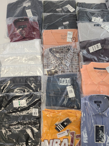 Men's Clothing Wholesale Lot CALVIN KLEIN, ADIDAS, BUFFALO JEANS, Tasso Elba, CLUB ROOM, SOCIETY OF THREADS and more, 27 Units, NEW, MSRP $1,534.97