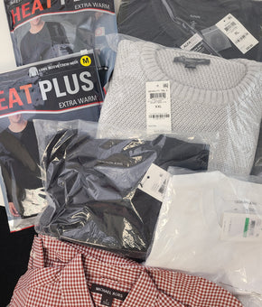 Men's Clothing Wholesale Lot Michael Kors, Polo Ralph Lauren, Calvin Klein, Adidas, American Apparel, Alfani, Club Room and more, 25 Units, Shelf Pulls, MSRP $1,605.49