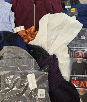 Men's Clothing Wholesale Lot  Polo Ralph Lauren, Calvin Klein, Adidas, Tasso Elba, Buffalo Jeans, American Apparel, INC and more, 25 Units, Shelf Pulls, MSRP $1,768.49