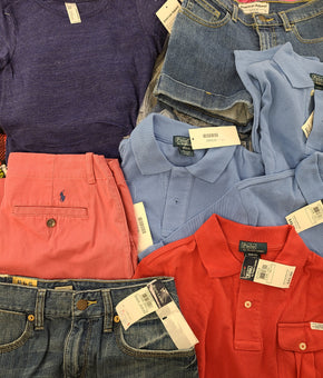 Kid's Clothing Wholesale Lot Polo by Ralph Lauren, Ralph Lauren, Levi's, American Apparel, Aqua, Diesel, Chaser, Ghostbusters and more, 34 Units, Shelf Pulls, MSRP $1,186.24