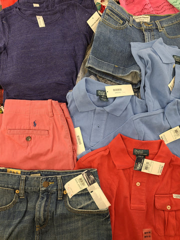 Kid's Clothing Wholesale Lot Polo by Ralph Lauren, Ralph Lauren, Levi's, American Apparel, Aqua, Diesel, Chaser, Ghostbusters and more, 34 Units, Shelf Pulls, MSRP $1,186.24