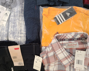 Men's Clothing Wholesale LotLevi's, Adidas, DKNY, Weatherproof Vintage, Dockers, American Apparel, Alfani, INC and more, 25 Units, Shelf Pulls, MSRP $1,632.49