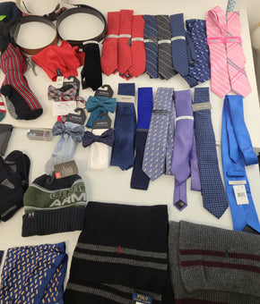 Men's Accessories Wholesale Lot Polo Ralph Lauren, Michael Kors, Tommy Hilfiger, Calvin Klein, Under Armour, Nautica, Kenneth Cole, Cole Haan, Perry Ellis, Ryan Seacrest, and more, 45 Units, Shelf Pulls, MSRP $1,954.42