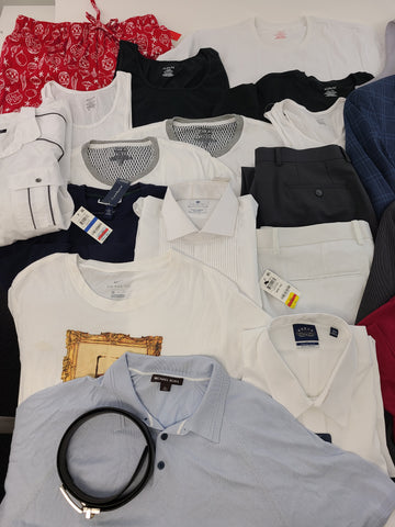 Men's Clothing Wholesale Lot Polo Ralph Lauren, Michael Kors, Calvin Klein, Nike, Eagle, Ryan Seacrest, Club Room, INC, Alfani and more, 23 Units, Customer Returns, MSRP $1,629.50