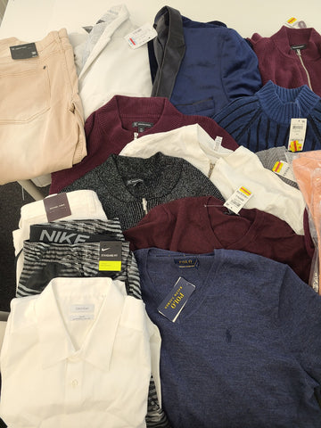 Men's Clothing Wholesale Lot Michael Kors, Polo Ralph Lauren, Calvin Klein, Nike, Tasso Elba, American Apparel, Club Room, INC and more, 25 Units, Shelf Pulls, MSRP $1,752.50