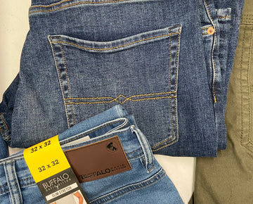 Men's Clothing Pants & Jeans Wholesale Lot, LUCKY BRAND, KIRKLAND, GH BASS, BUFFALO and more, 7 items, Shelf Pulls, MSRP $394