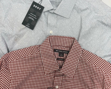 Men's Clothing Button Down shirts Wholesale Lot, DKNY, LEVI'S, WEATHERPROOF, INC and more, 15 Units, Shlef Pulls, MSRP $971.00