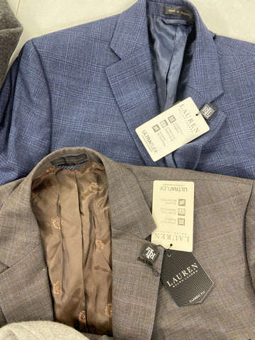 Men's Clothing Blazers & Others Wholesale Lot, LAUREN RALPH LAUREN, ALFANI, CLUB ROOM, BAR III and more, 10 items, Shelf Pulls, MSRP $2,015