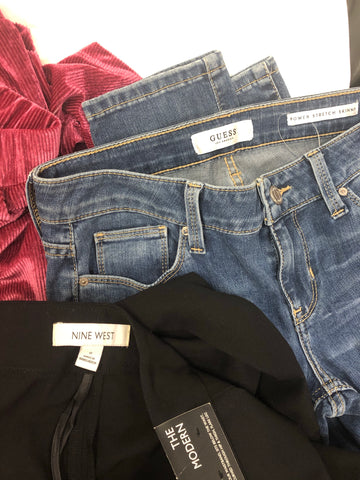 Women's Clothing Bottoms Wholesale Lot, TOMMY HILFIGER, FREE PEOPLE, GUESS, ANNE KLEIN, AMERICAN APPAREL, NINE WEST and more, 15 items, Shelf Pulls, MSRP $864