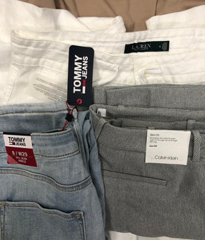 Women's Clothing Bottom Pants Wholesale Lot, LAUREN RALPH LAUREN, TOMMY HILFIGER, CALVIN KLEIN, DKNY, EILEEN FISHER, INC and more, 18 Units, Shelf Pulls, MSRP $1,347