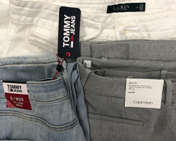 Women's Clothing Bottom Pants Wholesale Lot, LAUREN RALPH LAUREN, TOMMY HILFIGER, CALVIN KLEIN, DKNY, EILEEN FISHER, INC and more, 18 Units, Shelf Pulls, MSRP $1,347