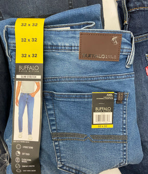 Men's Clothing Jeans Wholesale Lot, LEVI STRAUSS AND CO, BUFFALO, AMERICAN APPAREL, KIRKLAND and more, 8 items, Shelf Pulls, MSRP $554