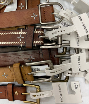 Men's Belts Wholesale Lot, SUN + STONE, 15 items, Shelf Pulls, MSRP $593
