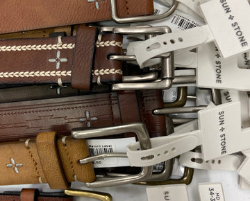 Men's Belts Wholesale Lot, SUN + STONE, 15 items, Shelf Pulls, MSRP $593