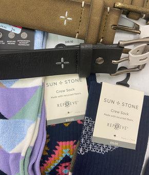 Men's Socks & Belts Wholesale Lot, CLUB ROOM, SUN + STONE and more, 34 items, Shelf Pulls, MSRP $592
