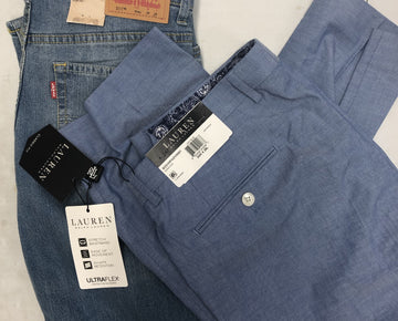 Men's Clothing Bottom Wholesale Lot, POLO RALPH LAUREN, DKNY, LEVI'S, TASSO ELBA, ALFANI and more,  33 Units, Shelf Pulls, MSRP $2,433.49