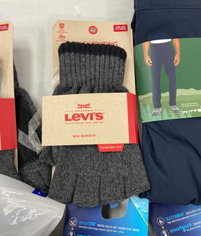 Men's Clothing Assorted Wholesale Lot, SPYDER, LEVI'S, Isotoner, ORVIS, AMERICAN APPAREL  and more, 17 items, Shelf Pulls, MSRP $1,262