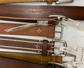 Men's Belts Wholesale Lot, SUN + STONE, 16 items, Shelf Pulls, MSRP $632