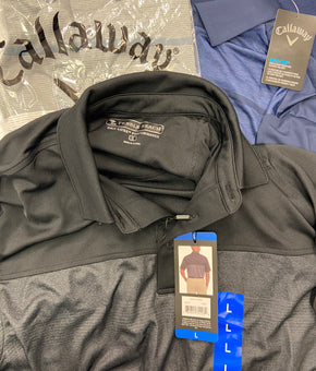 Men's Clothing Golf Polo Shirts & Other Tops Wholesale Lot, CALLAWAY, GREG NORMAN, BOLLE, PEBBLE BEACH, MONDETTA and more, 16 items, Shelf Pulls, MSRP $652