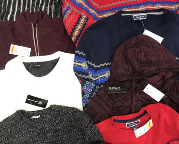 Men's Clothing Sweater Wholesale Lot, Buffalo Jeans, Club Room, INC, 9 Units, Shelf Pulls, MSRP $596.49