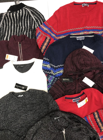 Men's Clothing Sweater Wholesale Lot, Buffalo Jeans, Club Room, INC, 9 Units, Shelf Pulls, MSRP $596.49