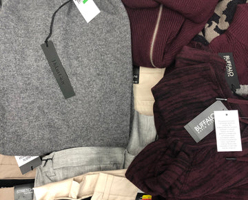 Men's Clothing Assorted Wholesale Lot, BUFFALO JEANS, DYLAN GRAY, ALFANI and more, 22 Units, Shelf Pulls, MSRP $1,802.98