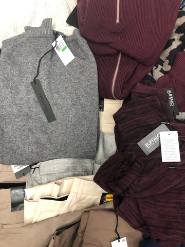 Men's Clothing Assorted Wholesale Lot, BUFFALO JEANS, DYLAN GRAY, ALFANI and more, 22 Units, Shelf Pulls, MSRP $1,802.98