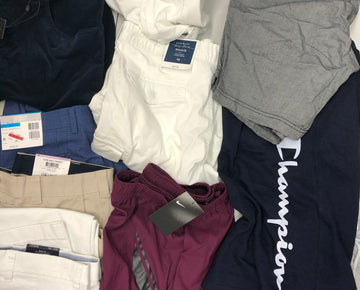 Men's Clothing Bottom Wholesale Lot, Levi's, Nike, Champion, Tommy Hilfiger, American Apparel, Club Room and more, 17 Units, Shelf Pulls, MSRP $888.46